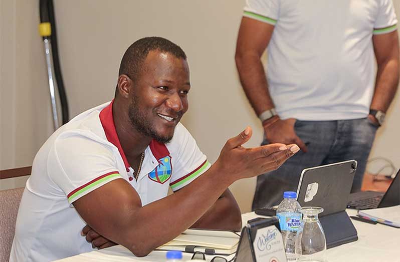 WI head coach Darren Sammy speaking at the press conference