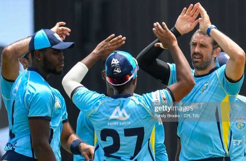 David Wiese (right) was outstanding with the ball for St. Lucia Kings (Photo by Randy Brooks - CPL T20/Getty Images)