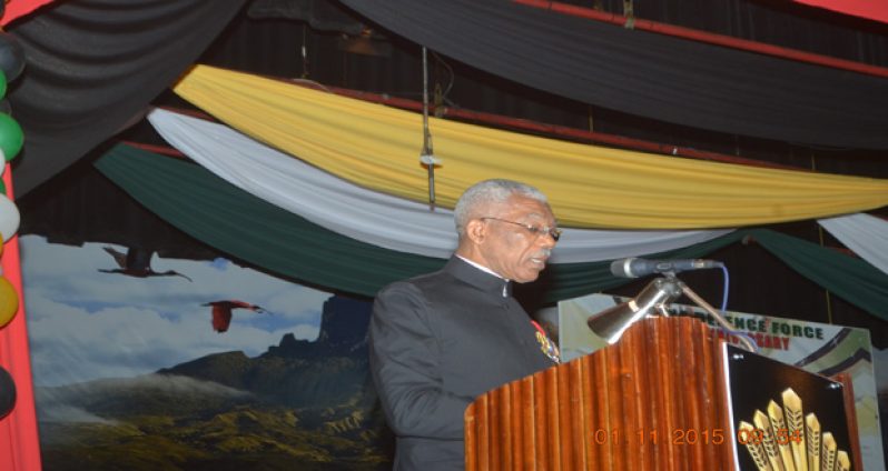 President David Granger addressing the gathering at the National Cultural Centre (Cullen Best Nelson photo)