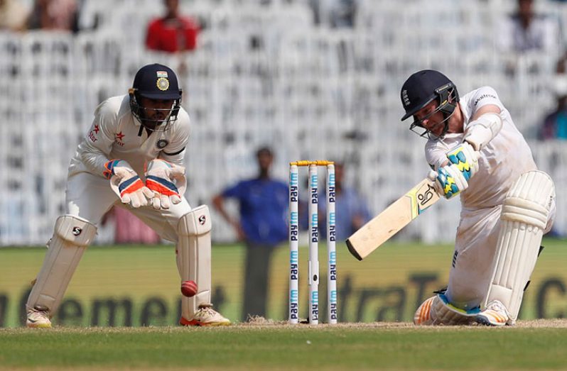 Liam Dawson flays the ball through the covers during his unbeaten 66.
