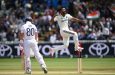 Ollie Pope looks back to see his stumps disturbed as Akash Deep celebrates•Jul 06, 2025•Getty Images