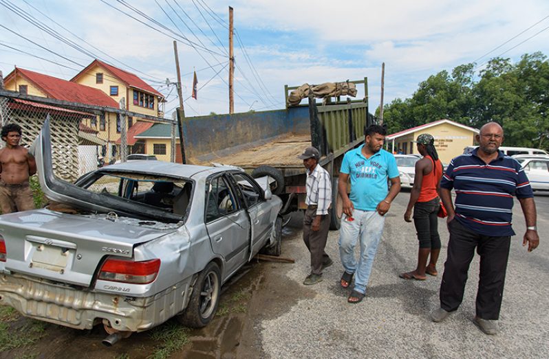 A truck that assisted with towing the crashed vehicle to the Mahaicony Police Station. (Samuel Maughn photo)