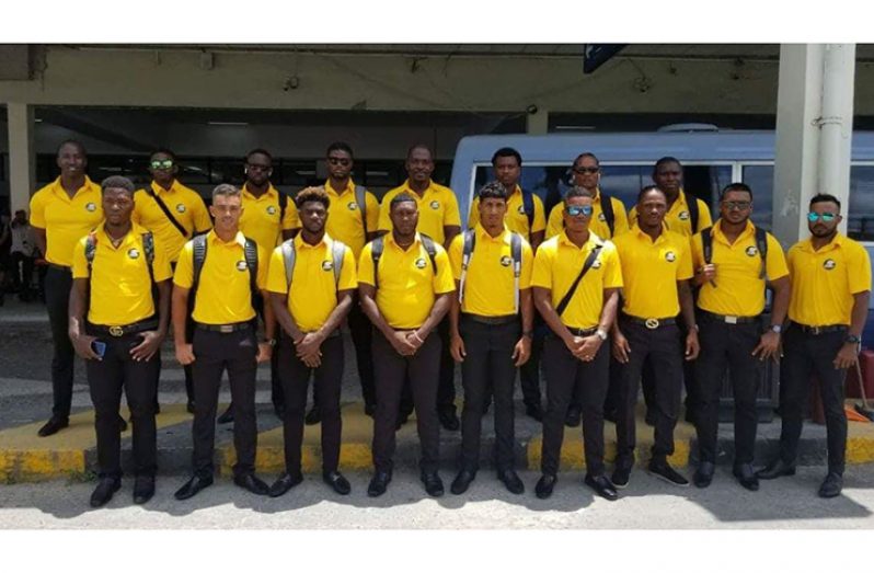 The Guyana Jaguars squad and management team prior to their departure from the Cheddi Jagan International Airport.