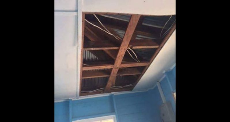 A part of the ceiling in the Springlands Magistrates’ Court that collapsed