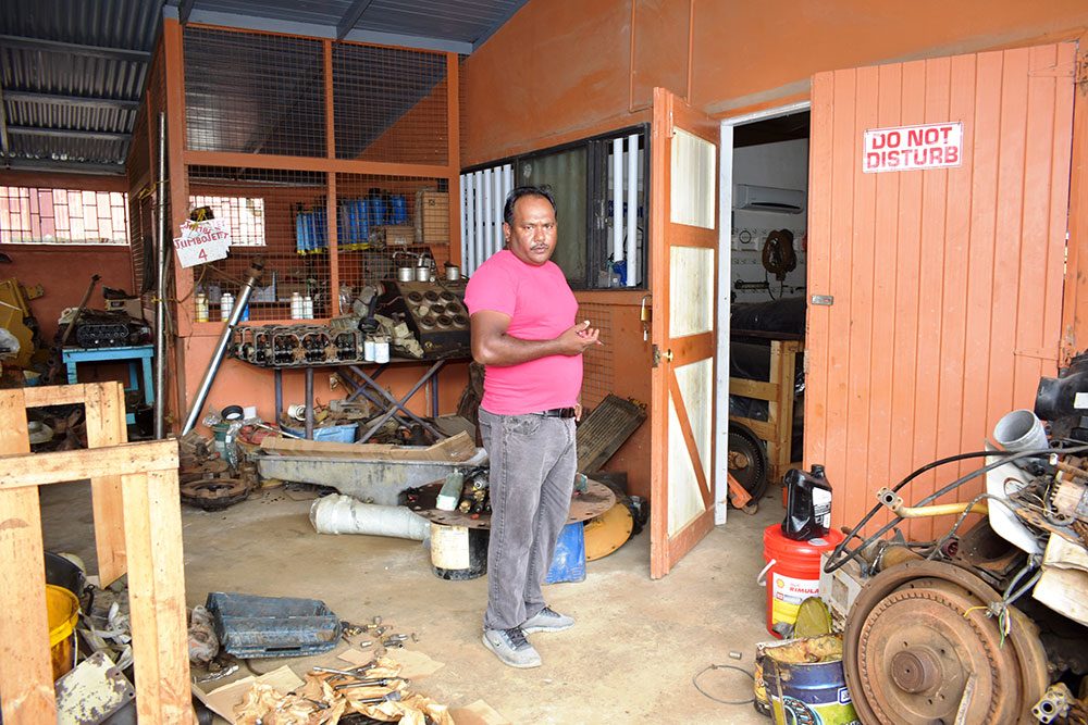 Devanand
Sawh in part of
his Mechanic
Shop