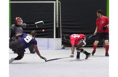 Bounty GCC’s Devin Hooper admires his shot in midair against Old Fort