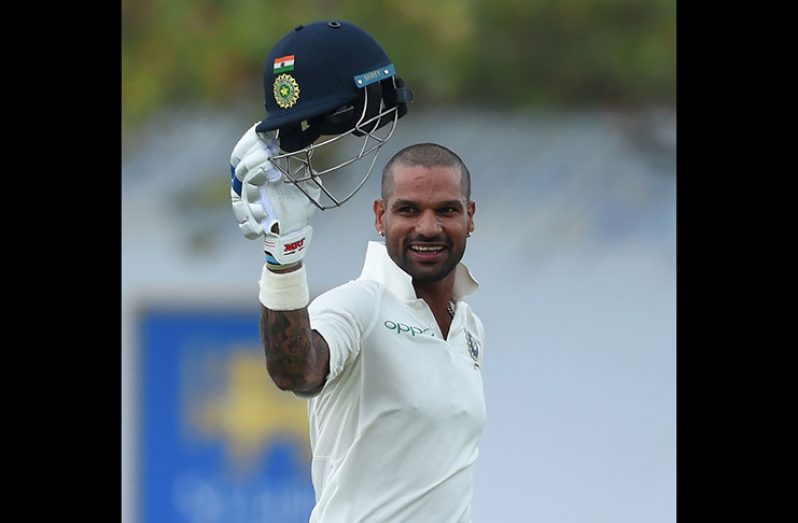 Shikar Dhawan celebrates his century with second fifty off just 48 balls.