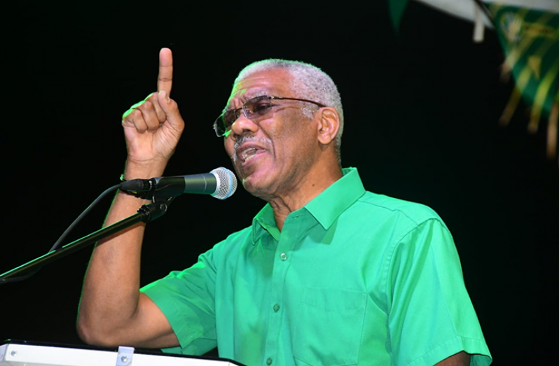 President David Granger as he addressed the crowd at the Diamond Market Tarmac on Wednesday night