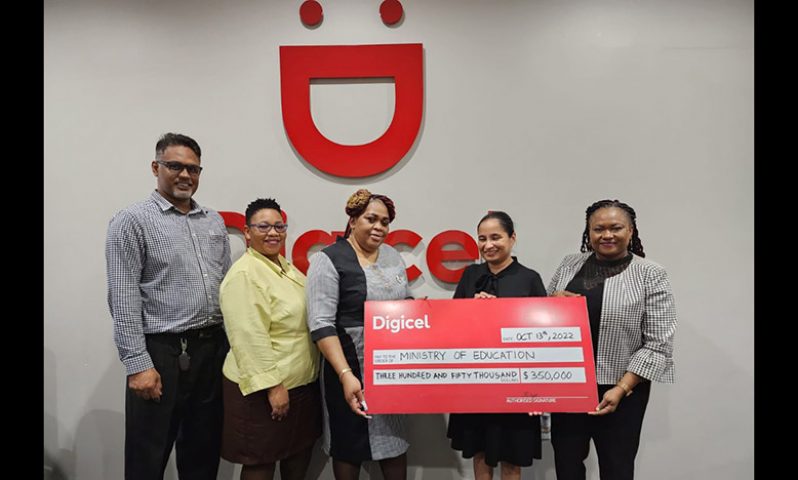 Left to right: Education officers Donald Sanichara and Jeanne Jefferey; Assistant Chief Education Officer (Technical), Marcia Paddy; Chief Commercial Officer, Digicel Guyana, Simone Pierre and Education Officer, Marilyn Davis