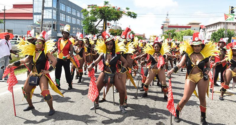 Revelers in Digicel’s costume band last Thursday