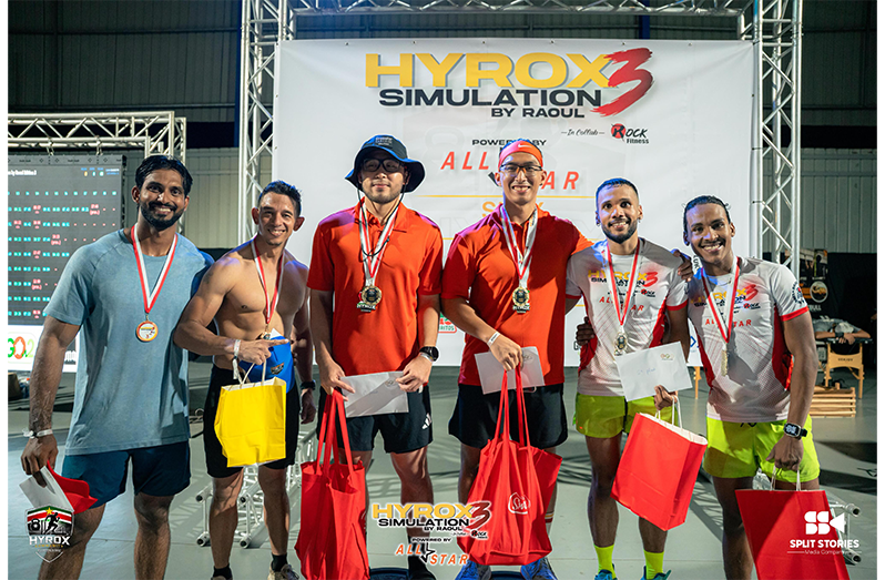 Team Fitness Express (Dillon Mahadeo and Jamie McDonald) on the left with the gold and silver medallists, Team Tjauwmin Paradijs (centre) and The Apex Hoppers