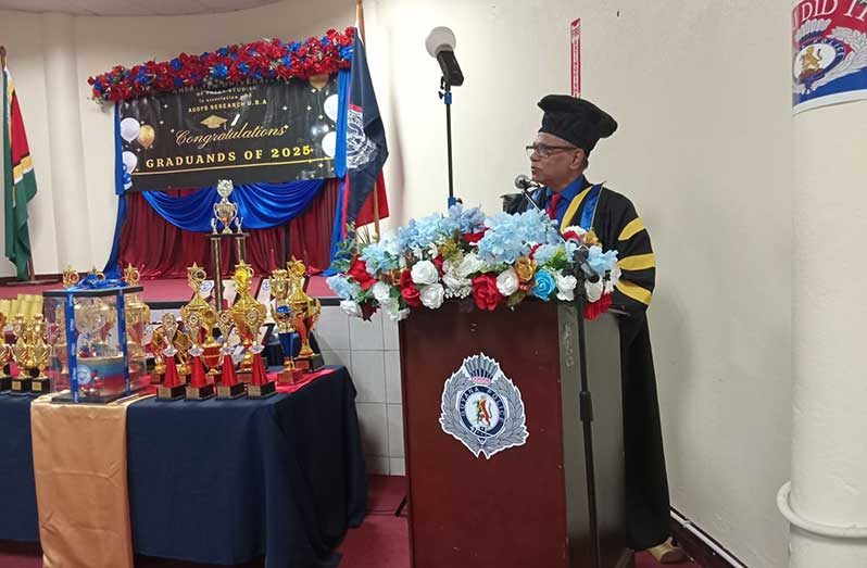 Director General of the Ministry of Health, Dr. Vishwa Mahadeo, addresses graduates at AUOPS Graduation Ceremony
