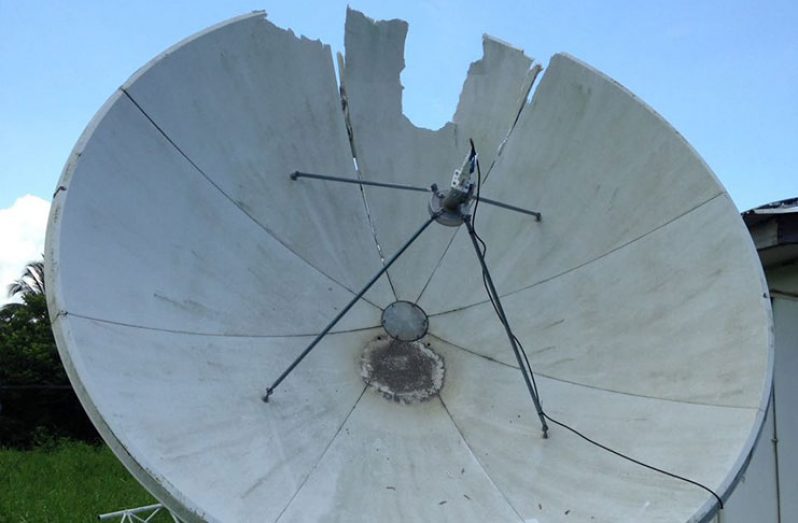 The damaged dish,property of Multi Technology Vision Inc