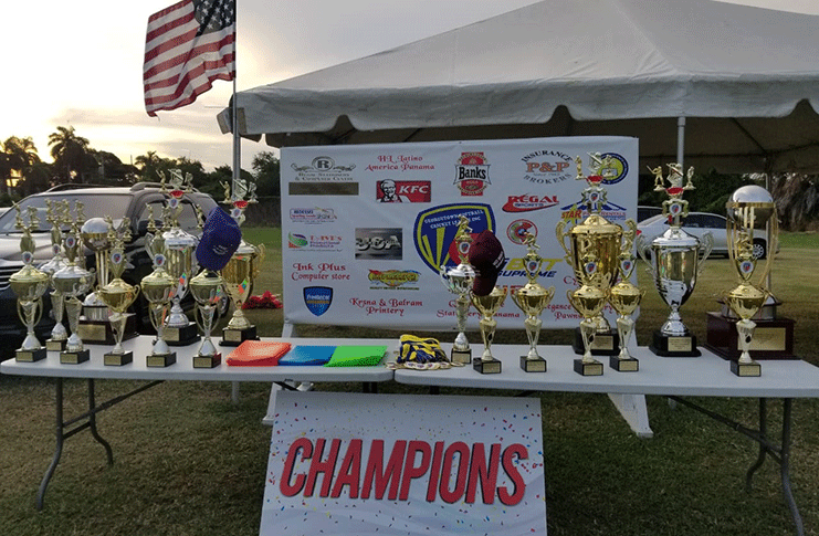 Trophies, up for grabs, on display at the GNIC ground last evening.