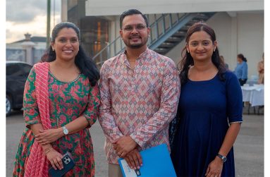 Trishala Persaud, Pandit Omkaar Tewari, and Zahra Alli of the Guyana Hindu Dharmic Sabha (Japheth Savory photo)