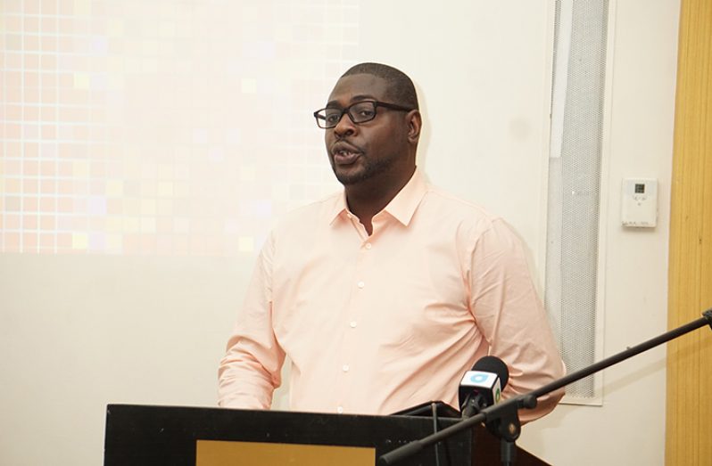 Director of Social Services Mr. Whentworth Tanner addressing the capacity building workshop for Gazetted Social Workers at the Pegasus Hotel