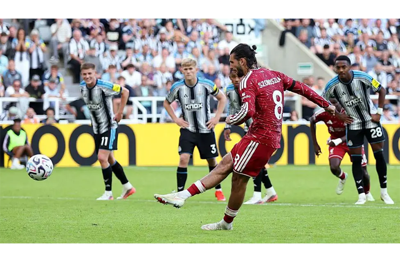 Dominik Szoboszlai scored in the ninth minute of stoppage time.
