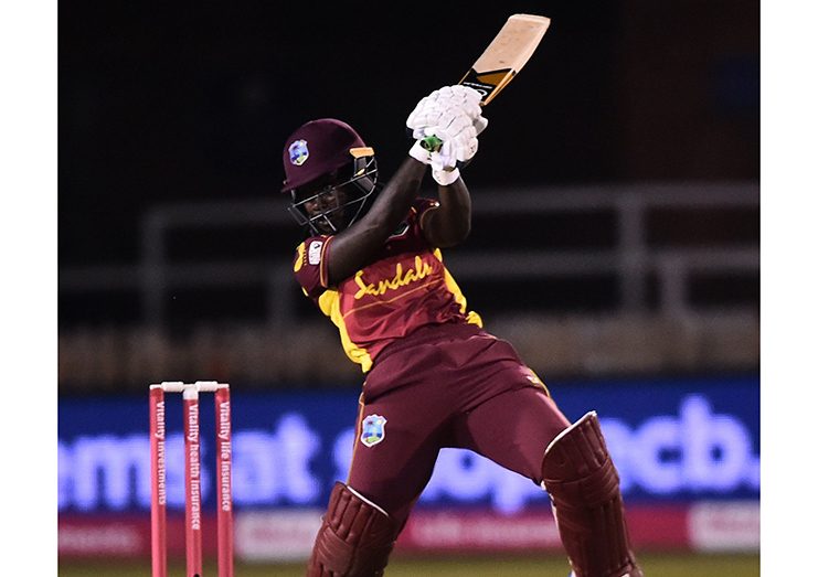 Deandra Dottin hits out during her top score of 63 in yesterday’s third Twenty20 International.
