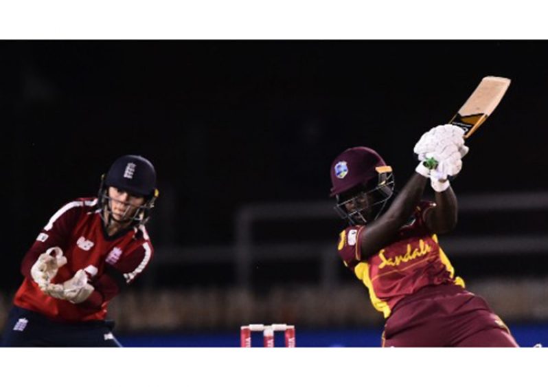 Deandra Dottin goes on the attack during her half-century yesterday.