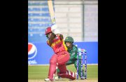 Deandra Dottin goes on the attack during her 132 against Pakistan on Monday.