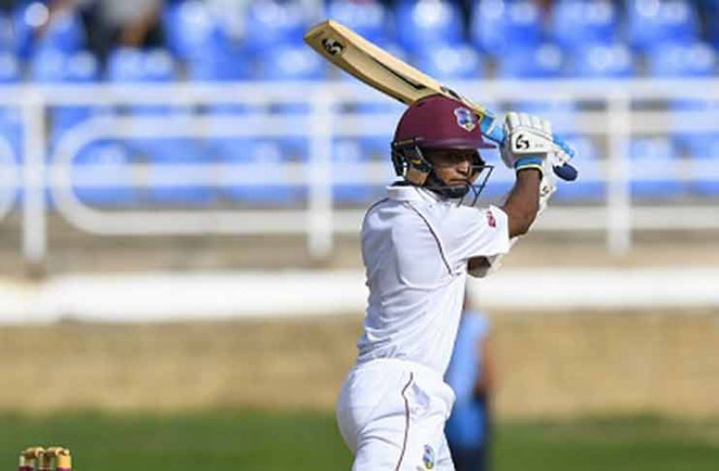Wicketkeeper-batsman Shane Dowrich plays stylishly through the off-side during his unbeaten 46 on the opening day of the first Test against Sri Lanka. (Photo courtesy CWI Media)