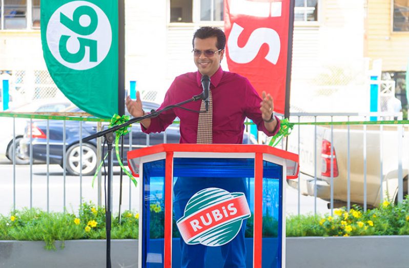 Dr. Mahender Sharma addressing invitees at the commissioning on Wednesday of the Ross Rubis Service Station (Photos by Delano Williams)