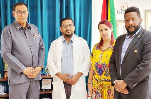 From left to right: Guyana Ambassador to Cuba, H.E. Halim Majeed; Dr. Saif Ali, Ms. Arlenys Ponce, and Mr. Quincy Younge, First Secretary at the Guyana Embassy