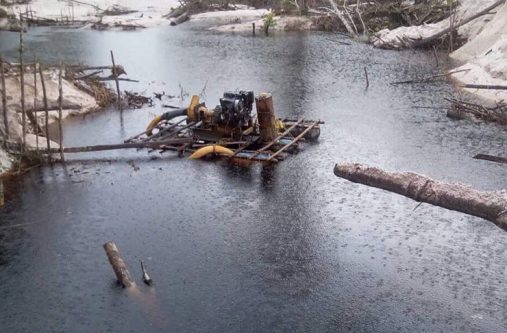 A GDF operation unearthed some 26 engines (dredges) among other pieces of mining equipment, which were being used indiscriminately by the illegal miners in the Kaieteur National Park [Guyana Defence Force photo]