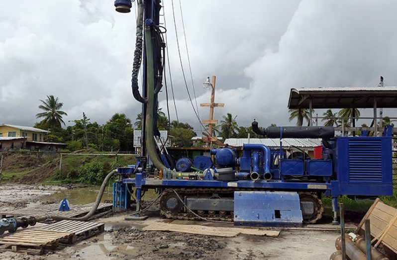 The drill being used on the new well at Sparendaam. (Rabindra Rooplall Photo)