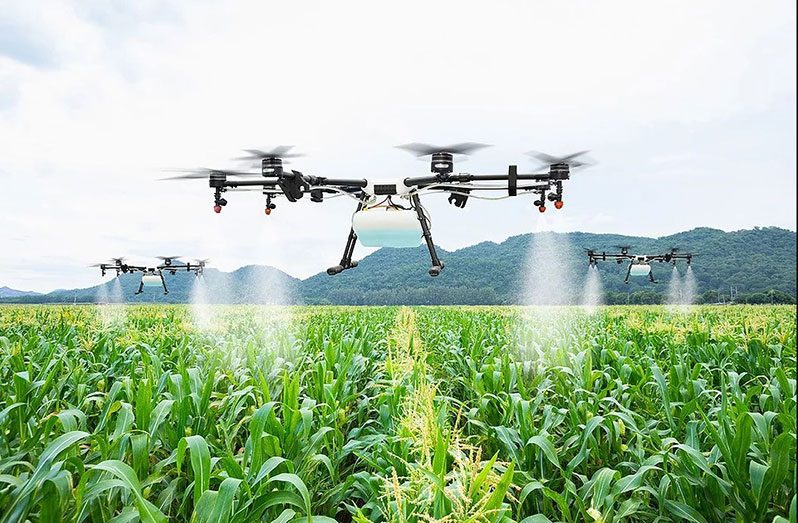 An example of crop-spraying with the use of drone technology