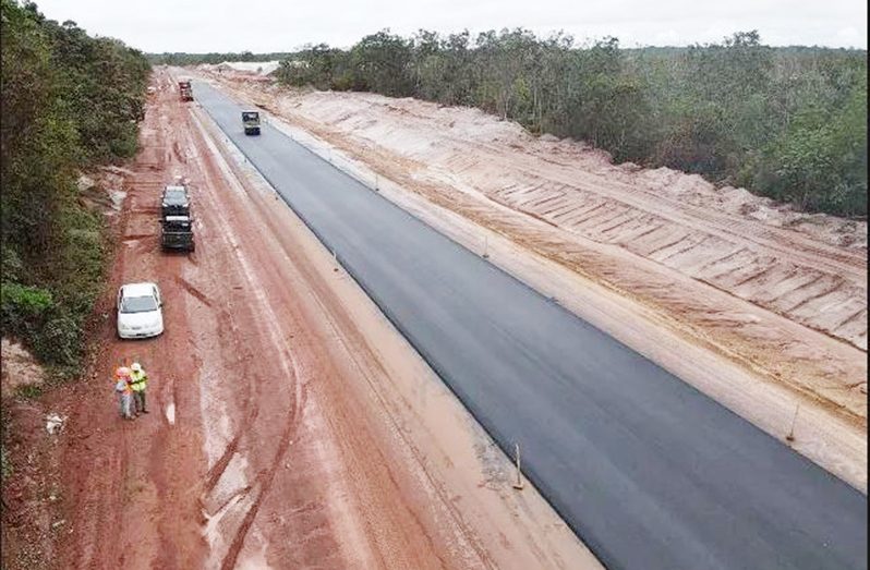 Drone shot of works on the Linden/Mabura road project