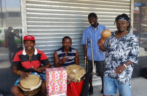 The group of musicians: From left are: Mark and Sherwin James, Malcolm Rodney and ‘Shaka’