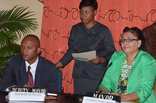 Mayor of Georgetown, Patricia Chase – Green (right) and Deputy Mayor Sheron Duncan