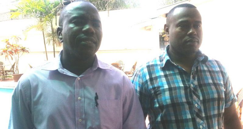 The dynamic duo of Petra Organisation directors Marlon Cole (left) and Troy Mendonca, who organise several football tournaments around Georgetown and Guyana.