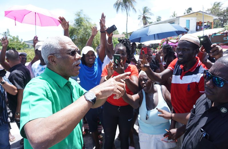 Incumbent President and Presidential Candidate of the incumbent APNU+AFC coalition, David Granger greeting his supporters at Beterverwagting, on Monday (Carl Croker photo)
