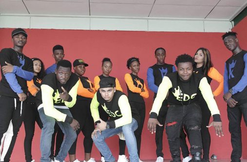 Jemal Ellis, Carlus Persaud, and Seon Douglas with some of the Euphoria Dance Crew kings and queens