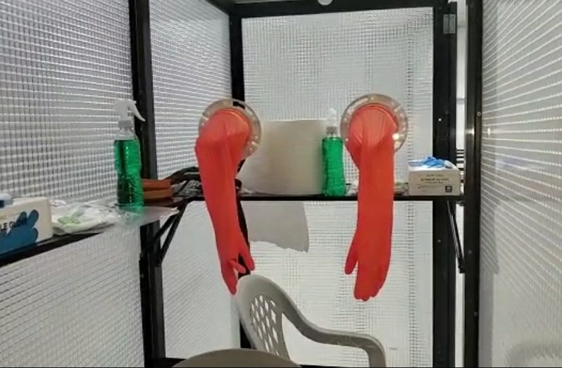Internal shot of Eureka Medical Laboratories PCR COVID-19 testing booths at CJIA.