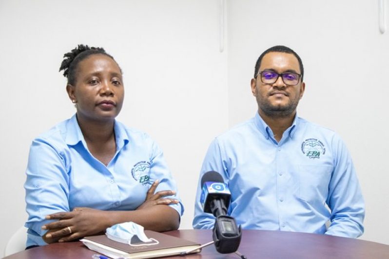 (L-R) EPA’s Senior Environmental Officer attached to the Technical Services programme, Tashanna Redmond and Senior Environmental Officer with oversight for the EPA’s Oil and Gas Department, Joel Gravesande