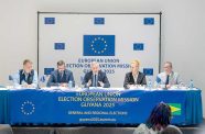 Members of the EU EOM team at Tuesday’s press briefing (Delano Williams photos)