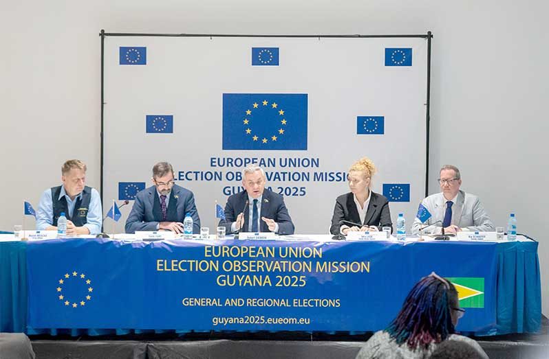 Members of the EU EOM team at Tuesday’s press briefing (Delano Williams photos)