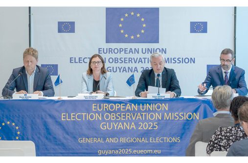 From left: Marek Mračka, Press Officer; Vania Anguelova, Deputy Chief Observer; Robert Biedroń, Chief Observer and Colm Fahy, Legal Analyst (Yohan Savory photo)