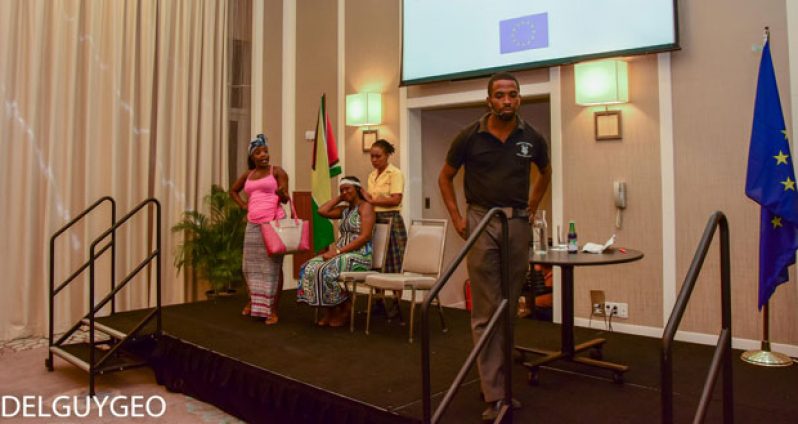 The skit being performed at the EU gender-based violence forum on Wednesday.