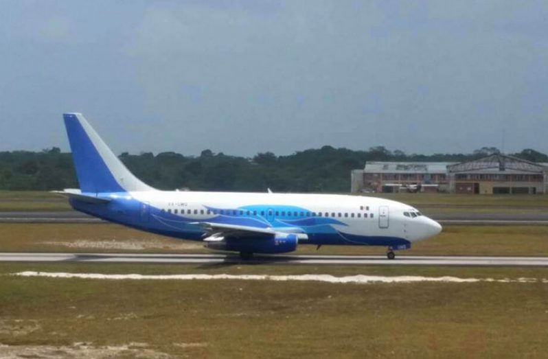 Easy Sky’s Boeing 732 aircraft “taxiing” for take-off around midday on Tuesday as it prepared to depart the CJIA