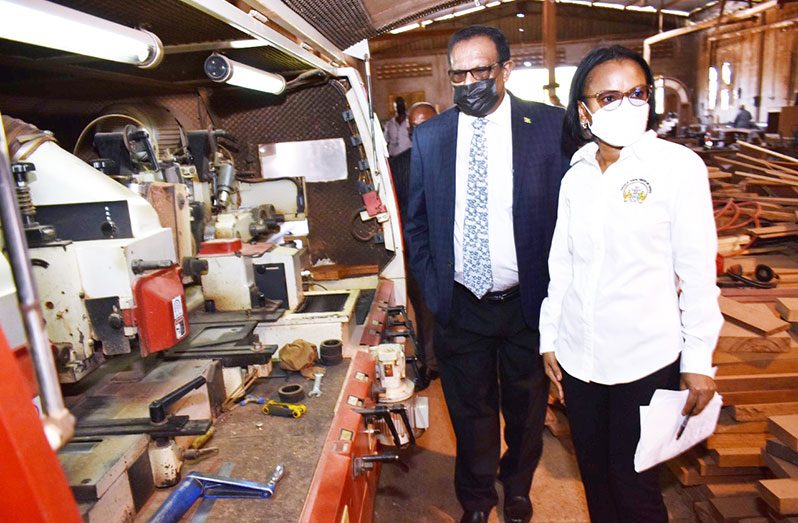 (From right) Minister of Tourism, Industry and Commerce, Oneidge Walrond and Minister within the Ministry of Local Government and Regional Development, Anand Persaud, during a walk-about at the Eccles Industrial Estate (Elvin Croker photo)