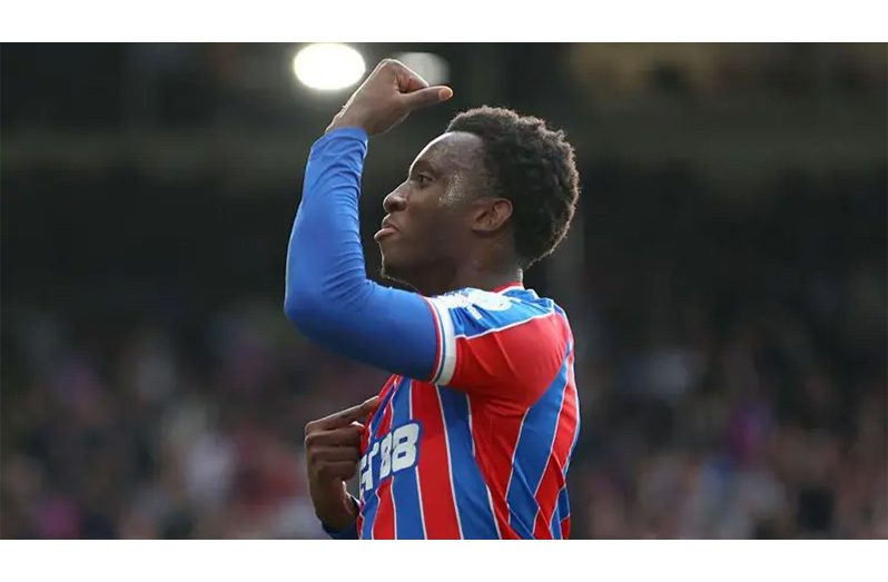 Eddie Nketiah celebrates his 97th-minute winner for Crystal Palace against Liverpool