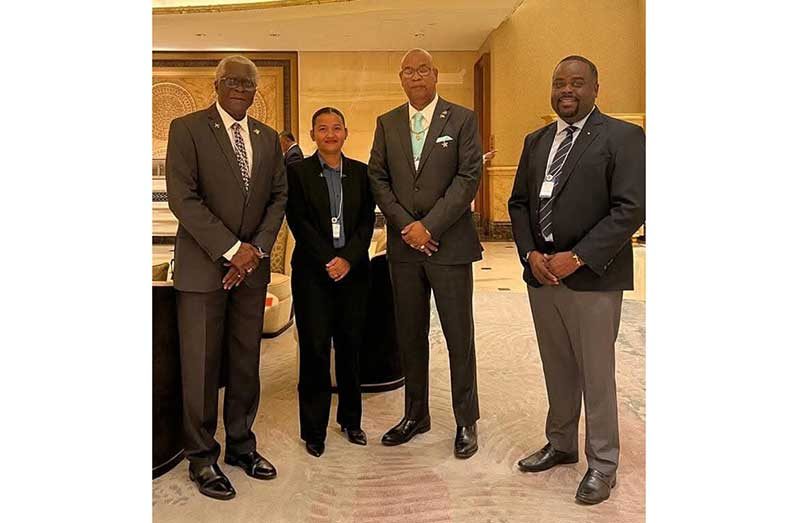 Minister of Public Works, Bishop Juan Edghill (second from right), Lt Col (Ret’d) Egbert Field (extreme left), Director General; Mr Clifford VanDoimen (right); Principal, Civil Aviation Training School (CATS) and Ms Francesca Wilson, Quality Officer, CATS