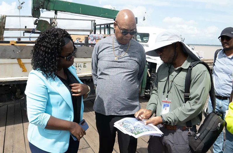 Edghill Minister of Public Works, Juan Edghill, inspects the Parika Port design during site inspection