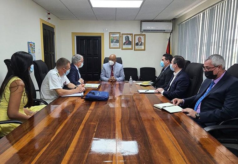 Public Works Minister Juan Edghill meeting with Ambassador Antoine Joly and his team
