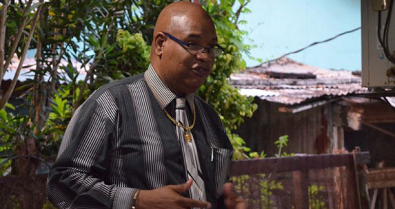 Minister in the Ministry of Finance, Juan Edghill, during the community meeting with residents of Green Valley, Linden, Region 10