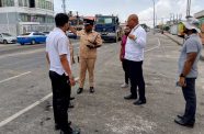 Minister of Public Works, Bishop Juan Edghill, along with engineers, members of the Guyana Police Force (GPF), and other officials, conducted a site inspection to evaluate the damage inflicted by looters and rioters on the roadways